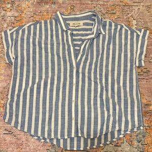 Madewell Blue and White Striped Short Sleeve Shirt